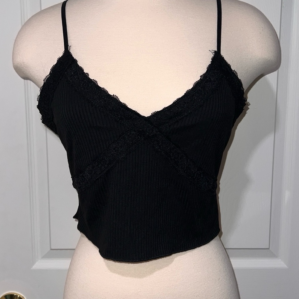 Elegant Black Lace Trim Cami Top